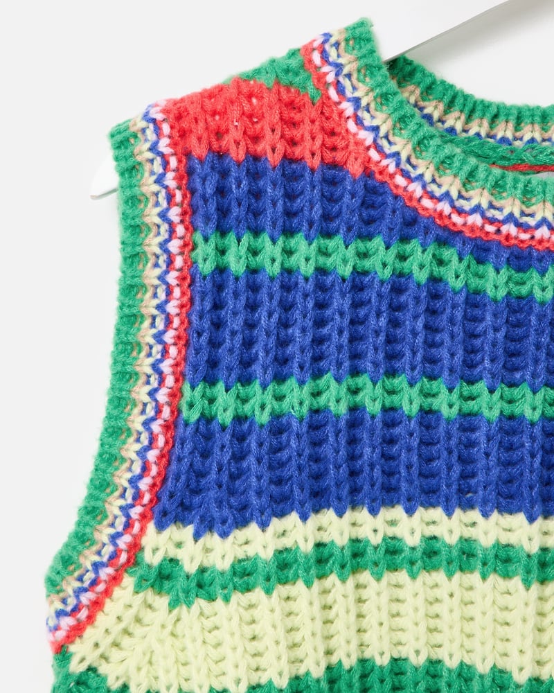 Blue & Green Striped Chunky Knitted Tank Top