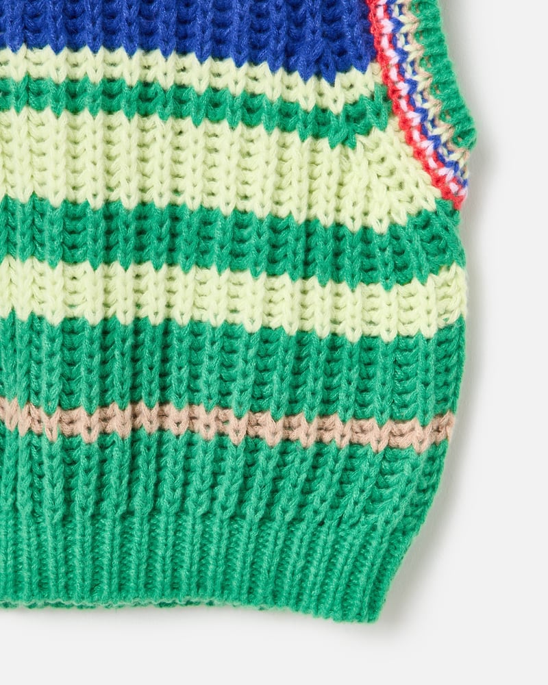 Blue & Green Striped Chunky Knitted Tank Top