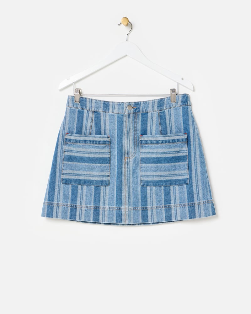 Blue Striped Denim Mini Skirt