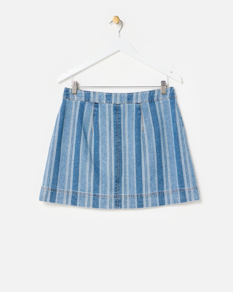 Blue Striped Denim Mini Skirt