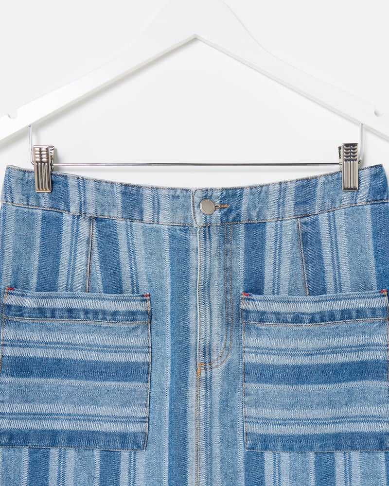 Blue Striped Denim Mini Skirt