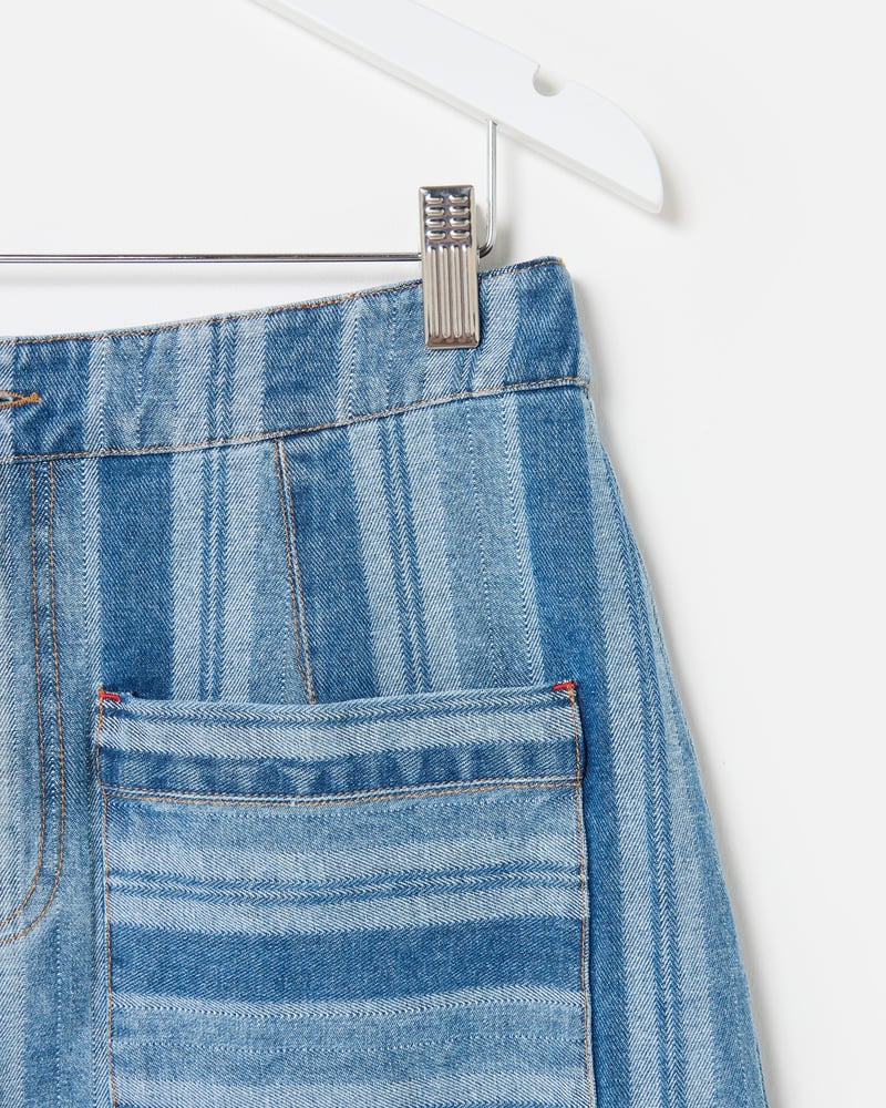 Blue Striped Denim Mini Skirt
