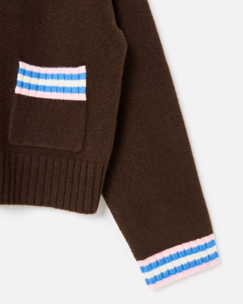 Chocolate Brown & Blue Striped V-Neck Knitted Cardigan