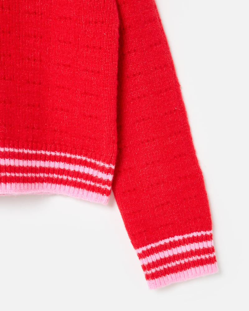 Red Hooded Button Up Knitted Cardigan