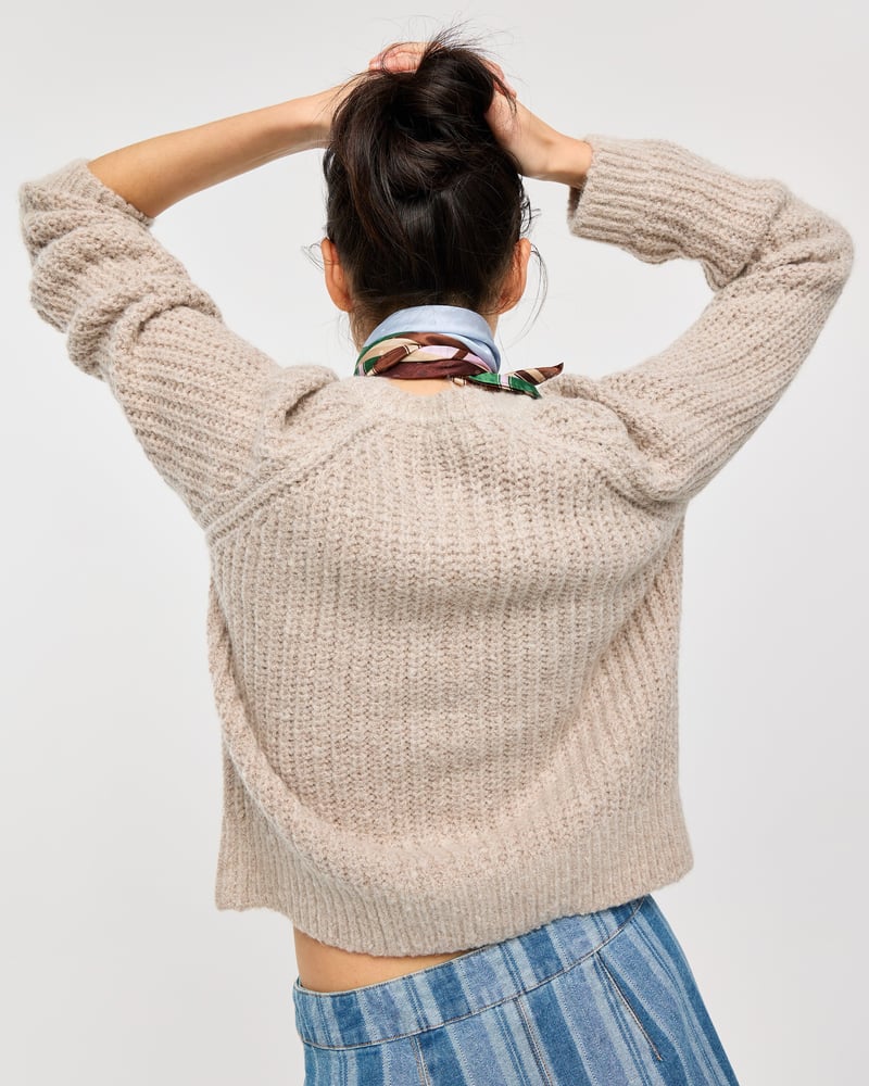 Taupe Fisherman Rib Crew Neck Knitted Cardigan
