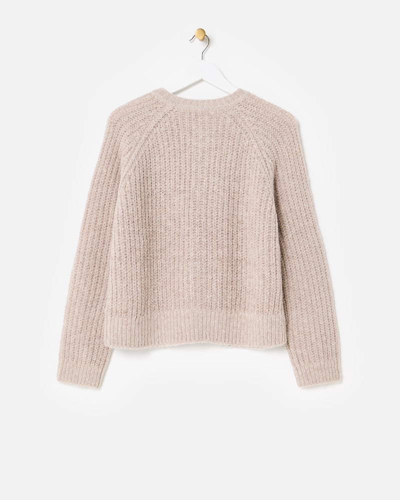 Taupe Fisherman Rib Crew Neck Knitted Cardigan