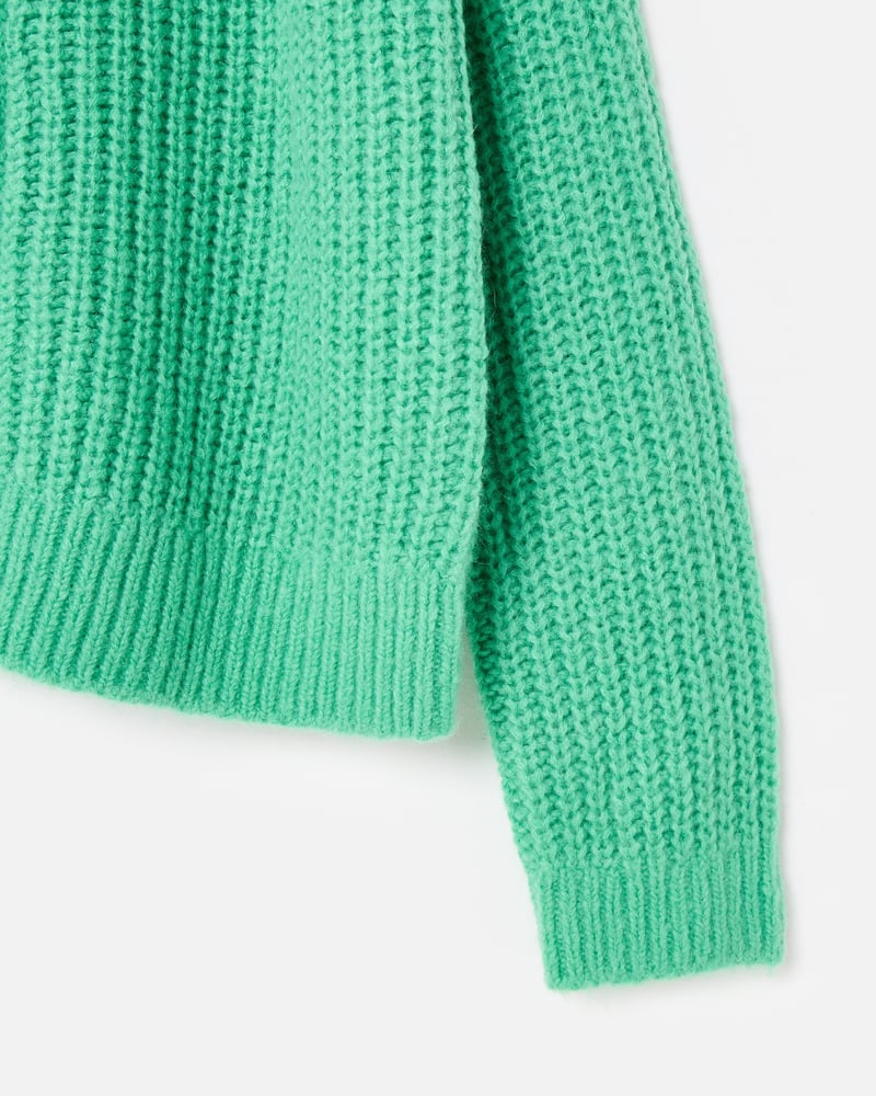 Green Fisherman Rib Crew Neck Knitted Cardigan