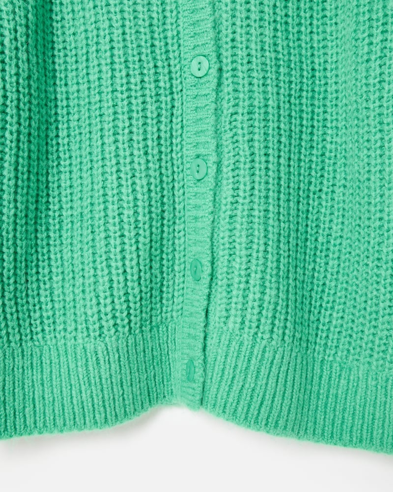 Green Fisherman Rib Crew Neck Knitted Cardigan