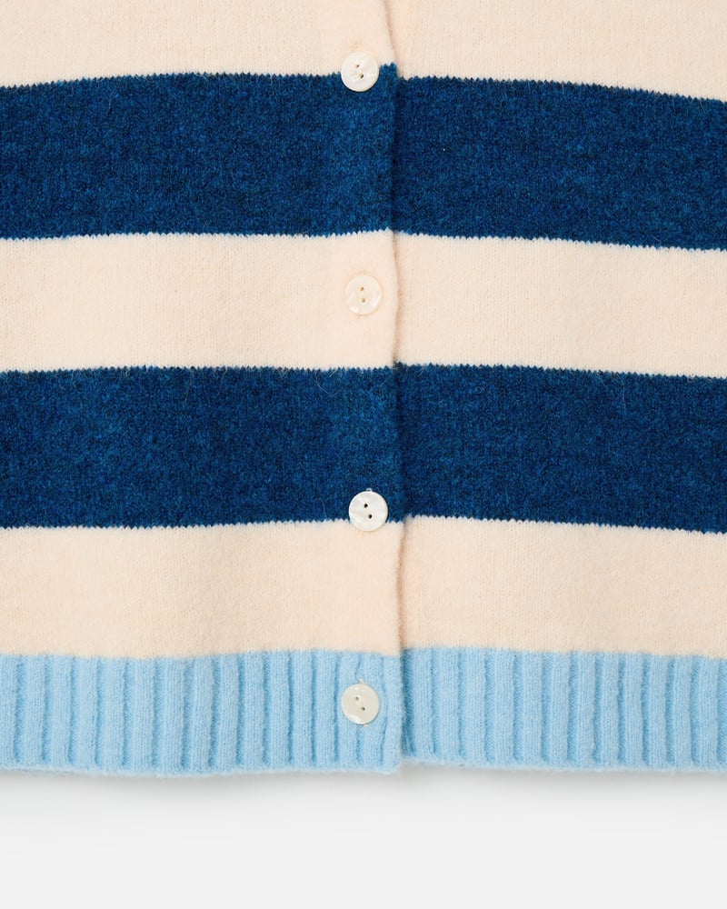 Blue & Cream Striped Collared Knitted Waistcoat