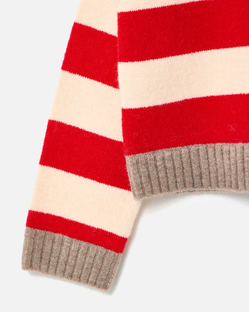 Red & Cream Striped Collared Knitted Cardigan