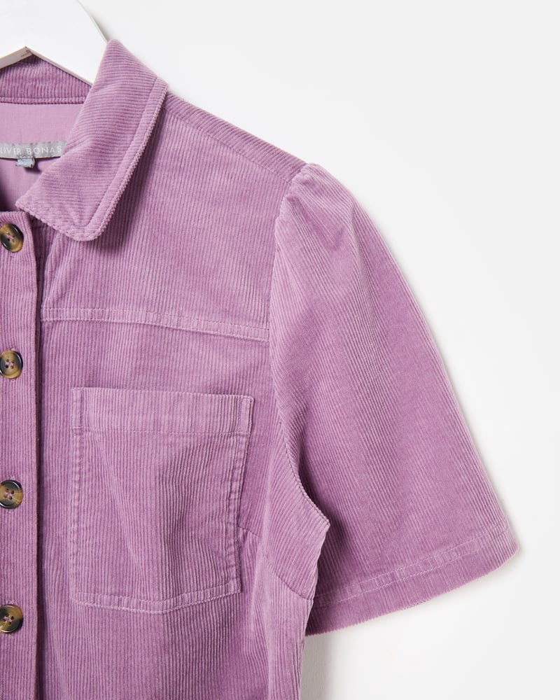 Lilac Corduroy Button Up Tie Waist Jumpsuit