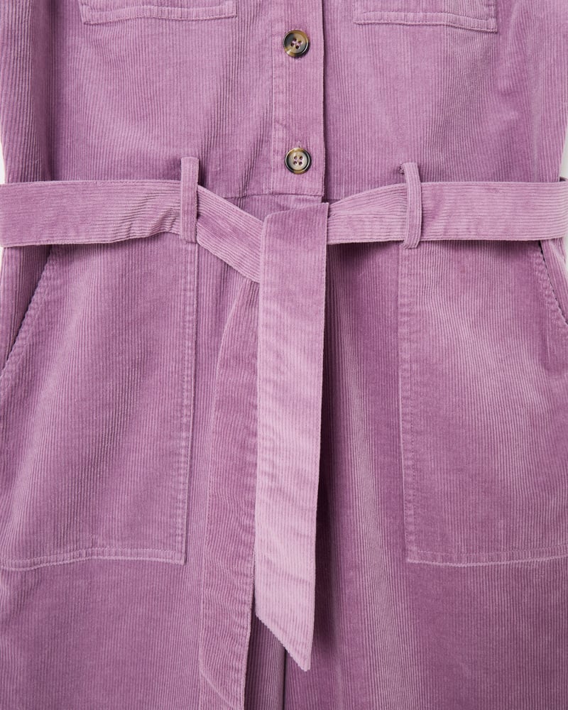 Lilac Corduroy Button Up Tie Waist Jumpsuit