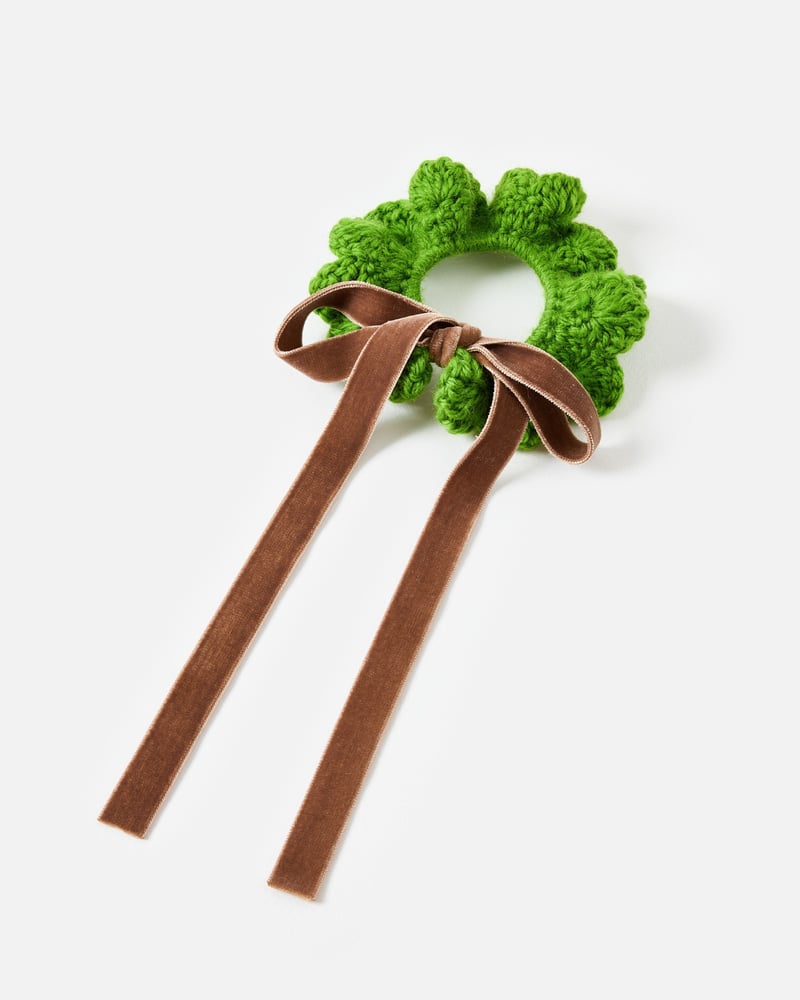 Addia Green & Brown Velvet Bow Hair Scrunchie