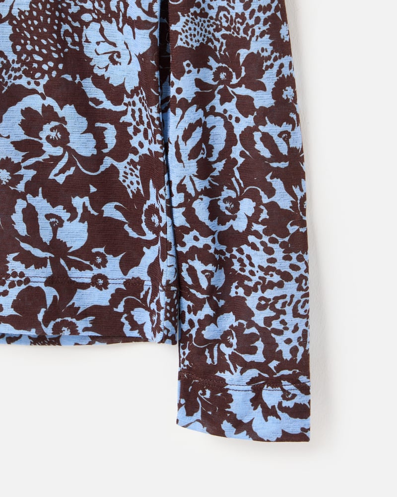 Brown & Blue Floral Mesh Long Sleeve Top