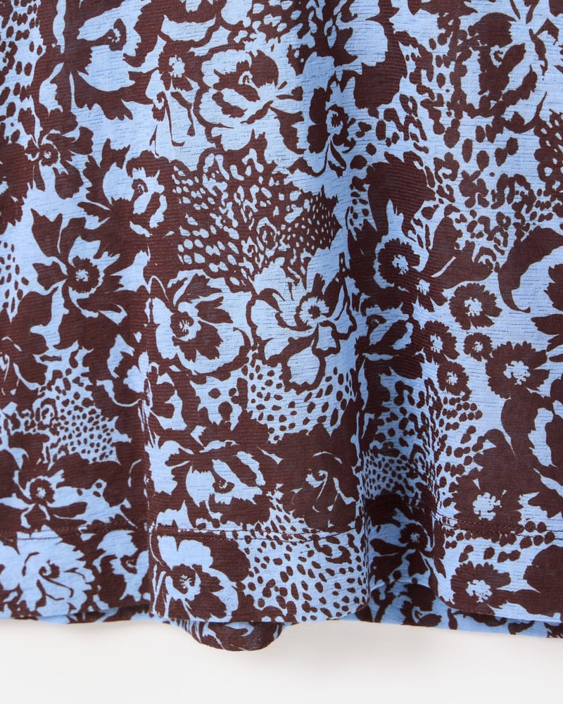 Brown & Blue Floral Mesh Long Sleeve Top