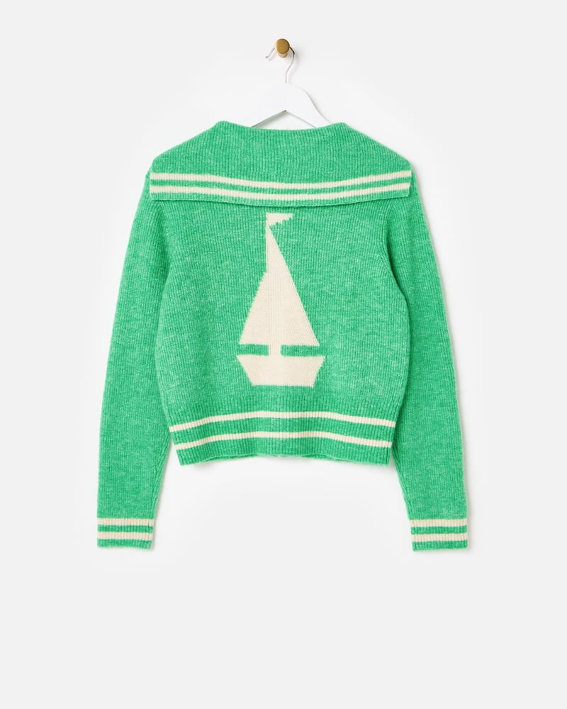 Green Boat Collared Zip Up Cardigan