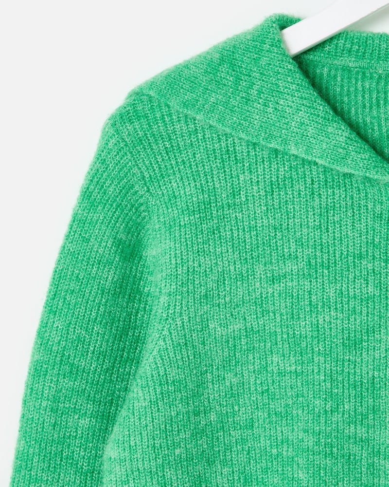 Green Boat Collared Zip Up Cardigan