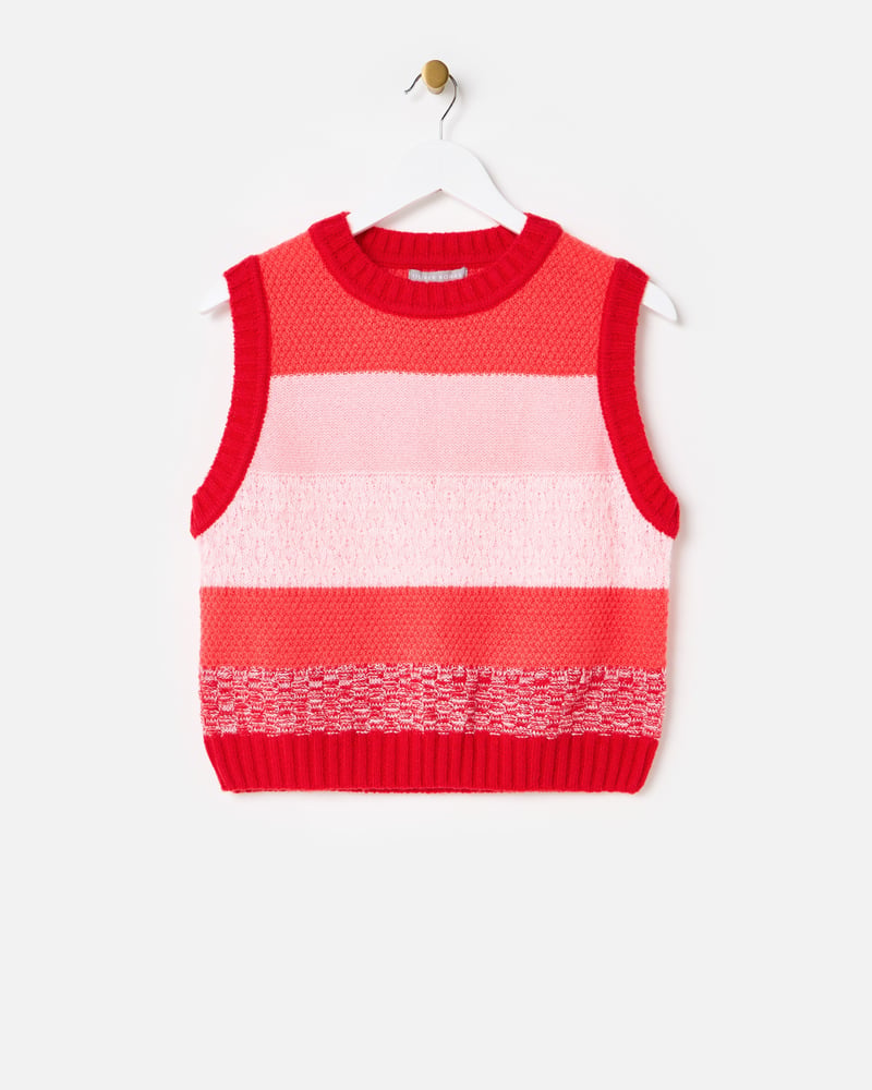 Pink & Red Striped Knitted Tank Top
