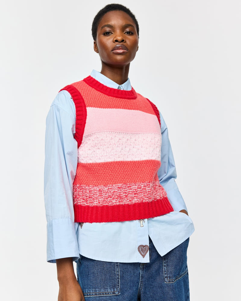 Pink & Red Striped Knitted Tank Top