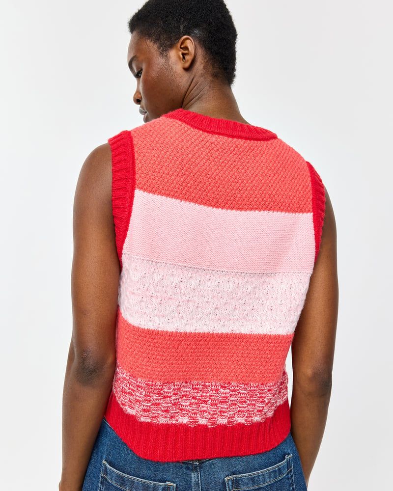 Pink & Red Striped Knitted Tank Top