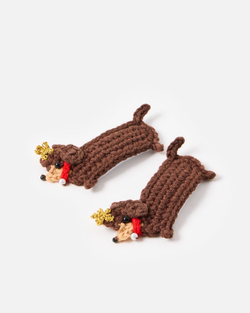 Magnus Dachshund Crochet Hair Clips Set of Two