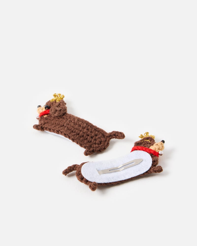 Magnus Dachshund Crochet Hair Clips Set of Two
