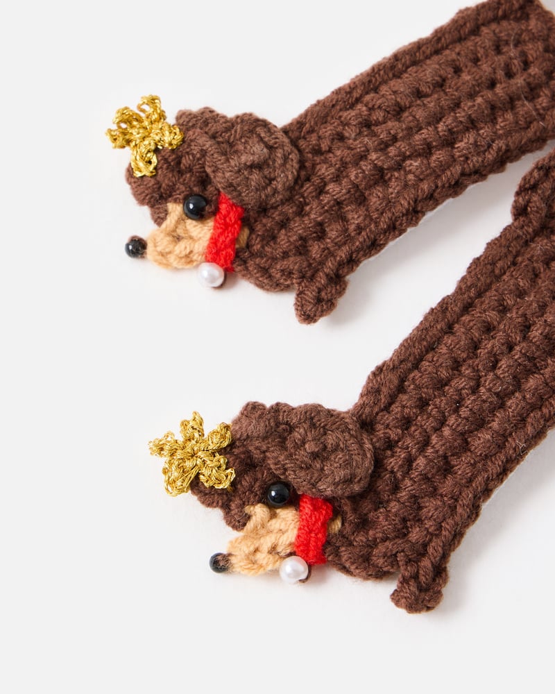 Magnus Dachshund Crochet Hair Clips Set of Two
