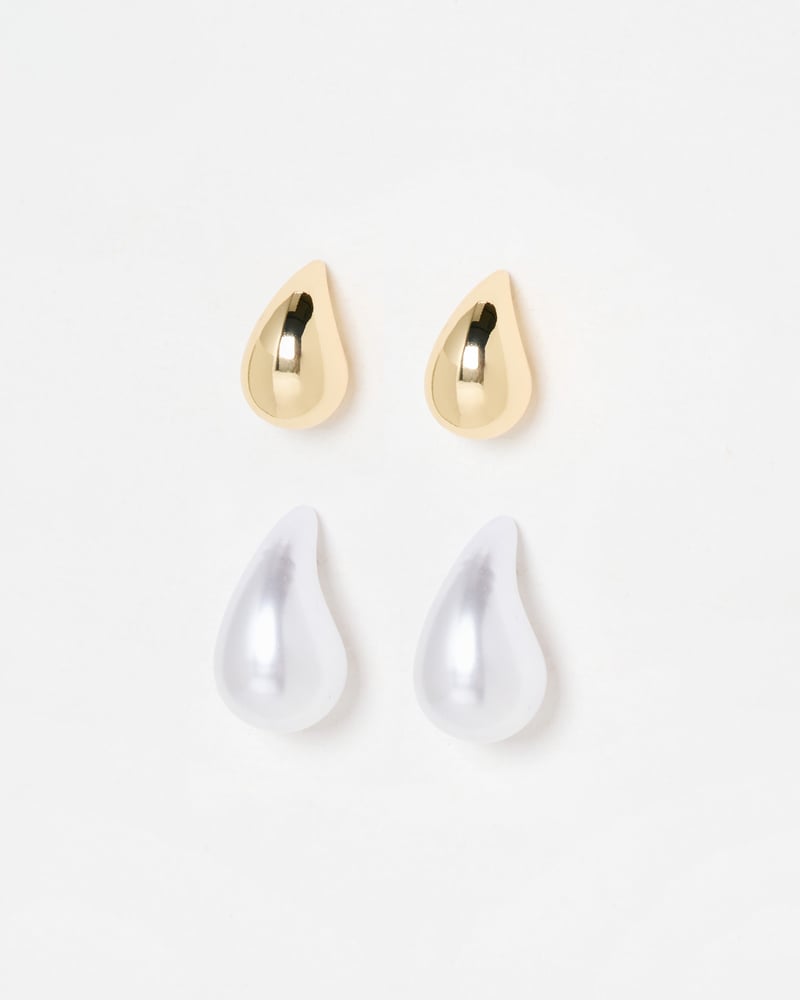 Luella Faux Pearl & Gold Tone Teardrop Earrings Set of Two