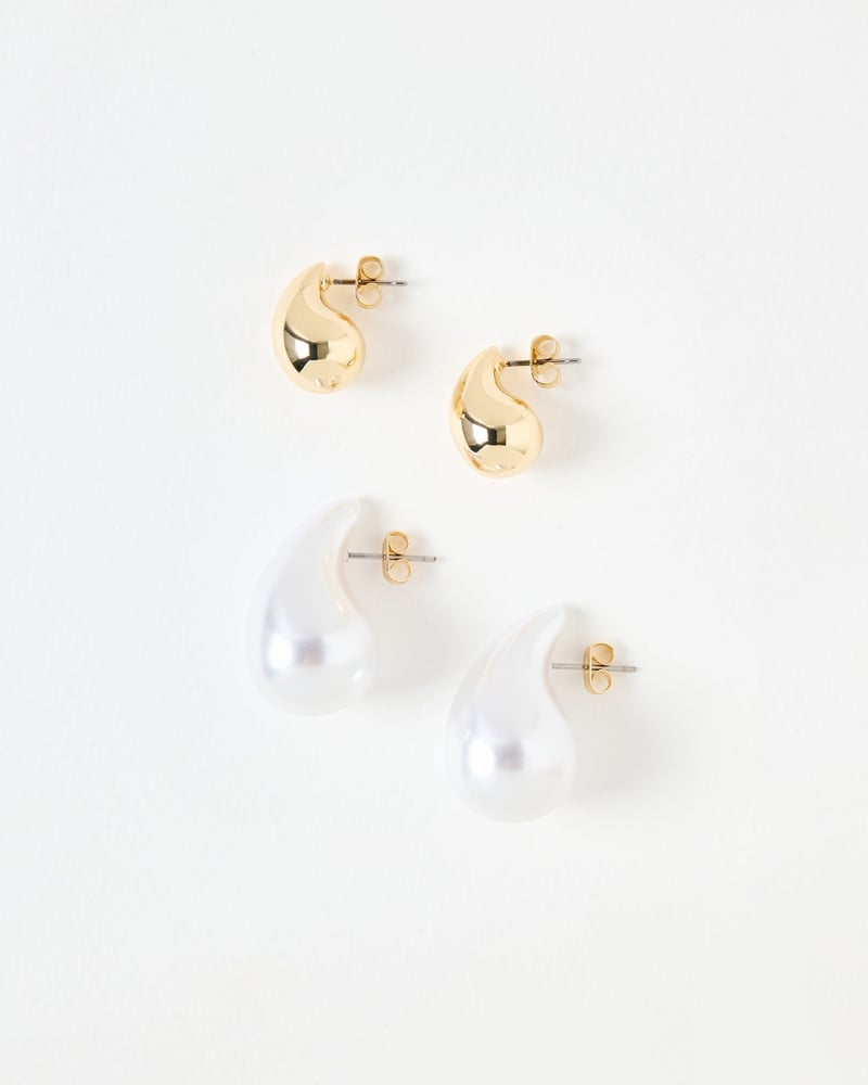 Luella Faux Pearl & Gold Tone Teardrop Earrings Set of Two