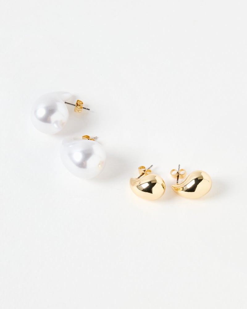 Luella Faux Pearl & Gold Tone Teardrop Earrings Set of Two