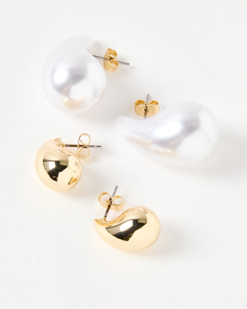 Luella Faux Pearl & Gold Tone Teardrop Earrings Set of Two