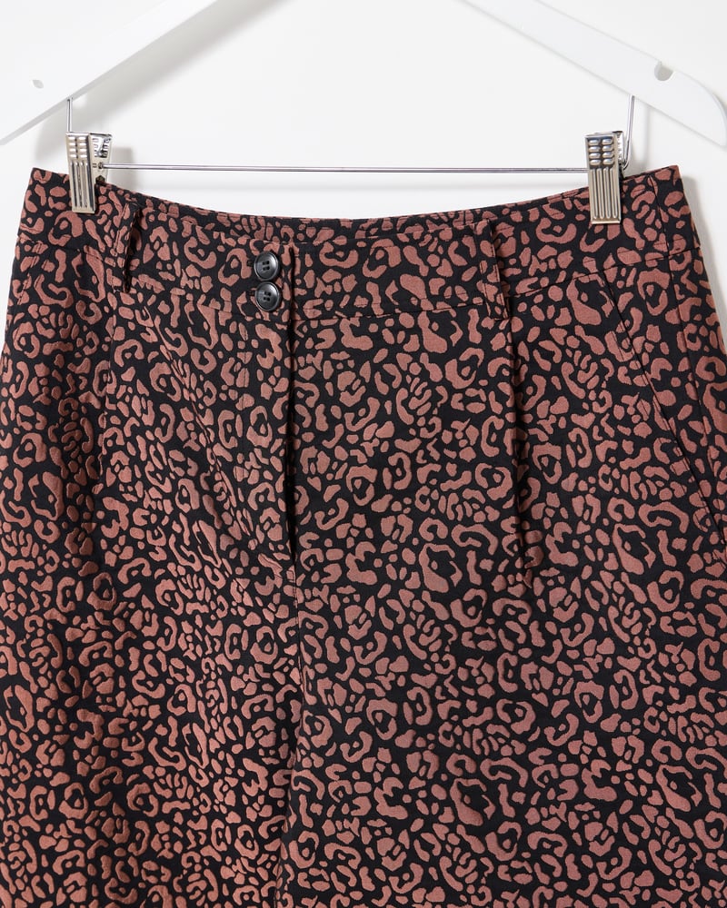 Brown Animal Print Jacquard Cropped Wide Leg Trousers