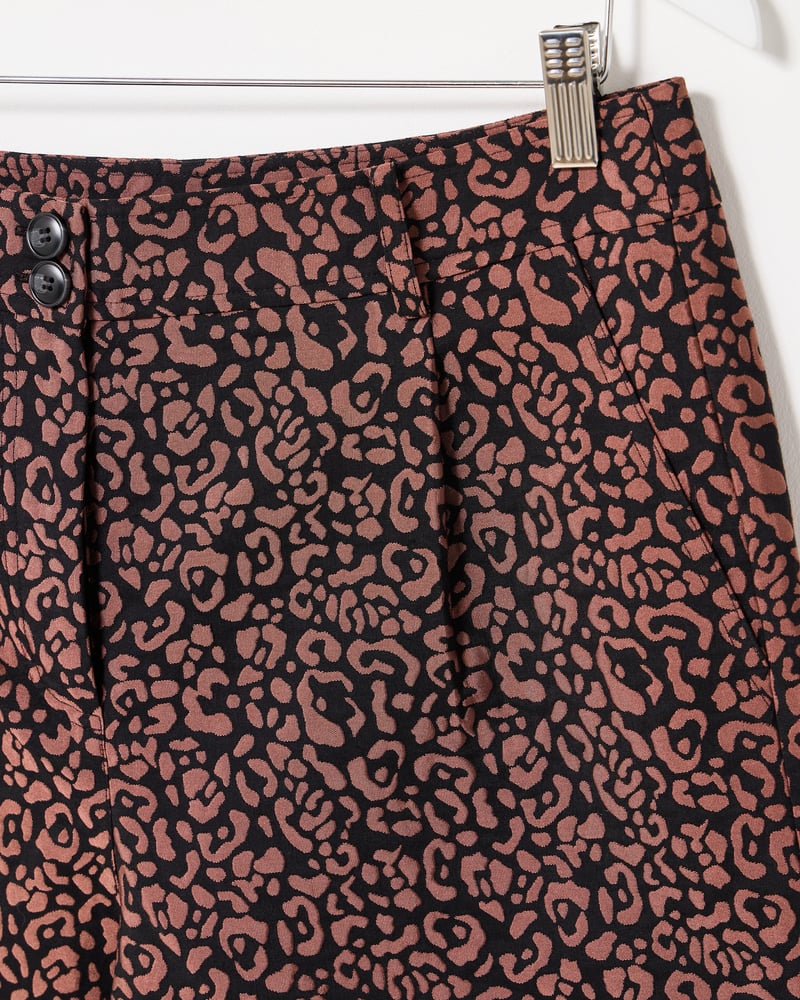 Brown Animal Print Jacquard Cropped Wide Leg Trousers