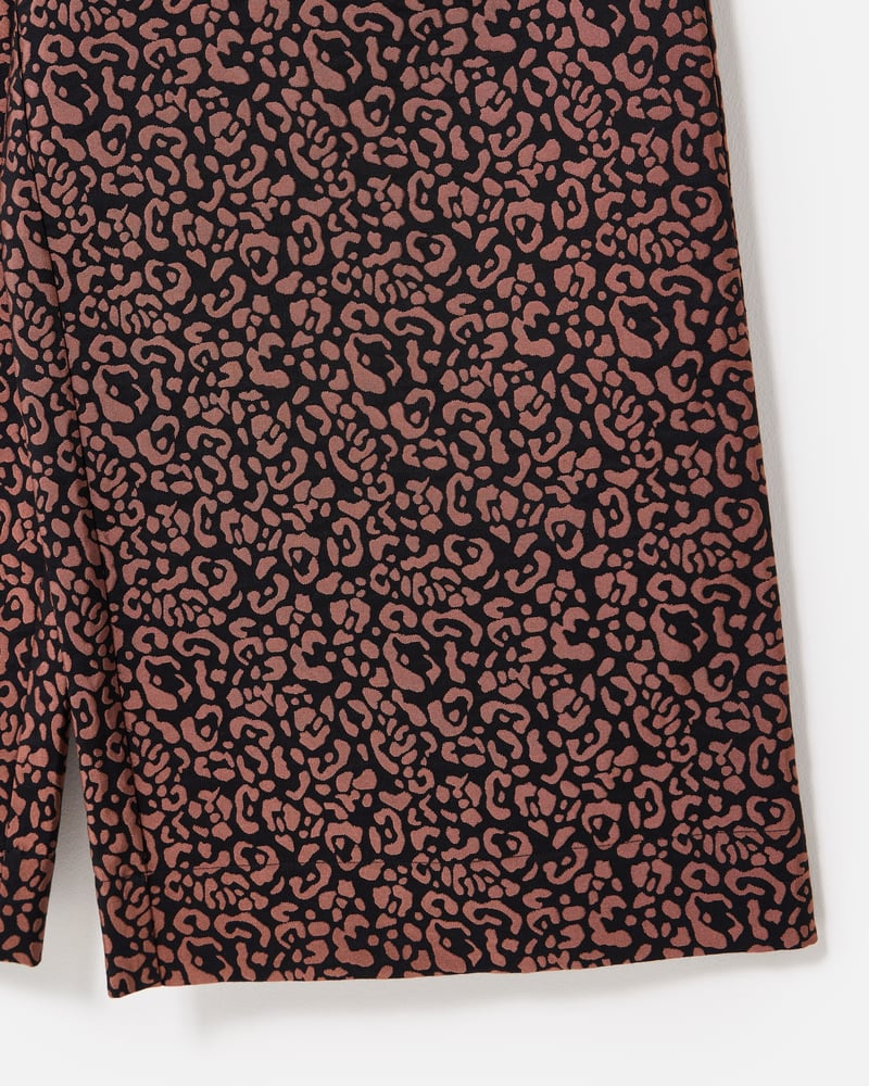 Brown Animal Print Jacquard Cropped Wide Leg Trousers