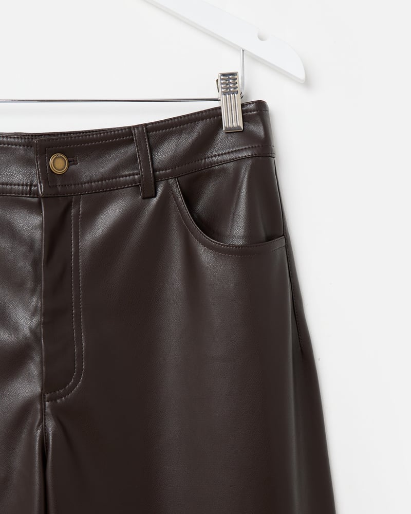 Chocolate Brown Faux Leather Cropped Wide Leg Trousers