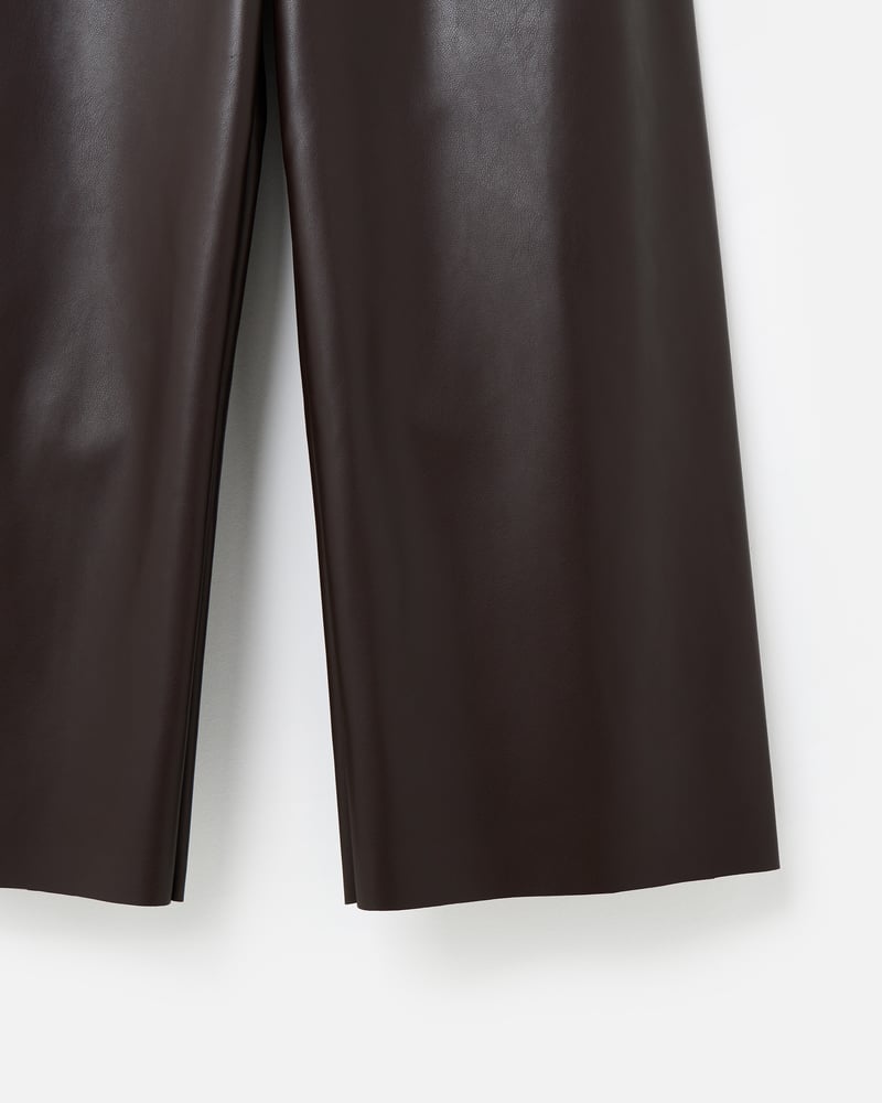 Chocolate Brown Faux Leather Cropped Wide Leg Trousers
