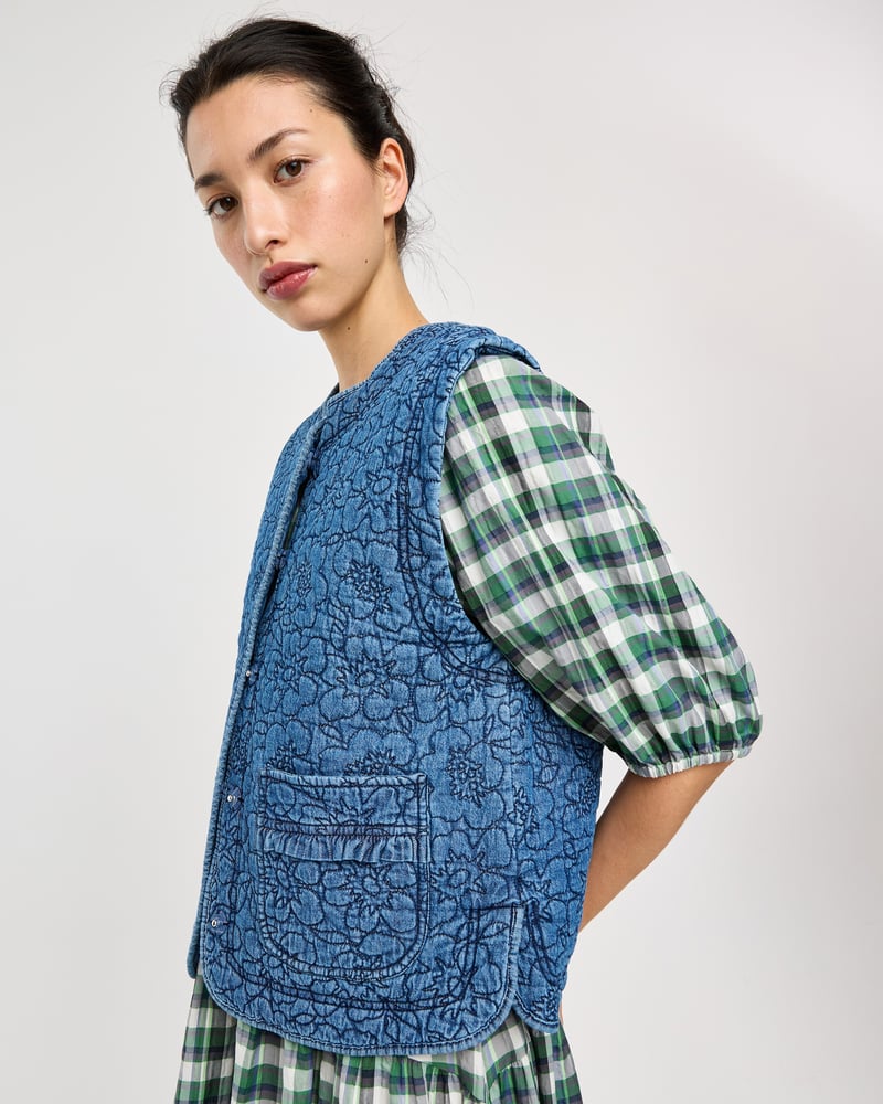 Blue Denim Floral Quilted Gilet
