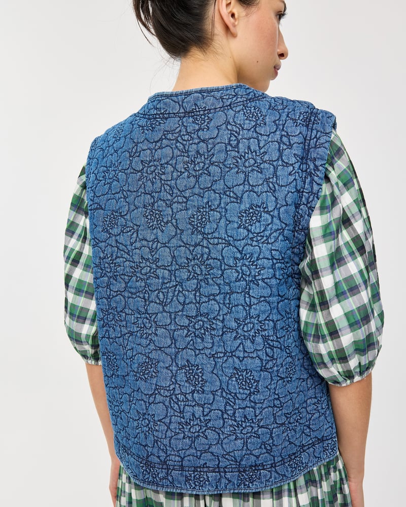 Blue Denim Floral Quilted Gilet