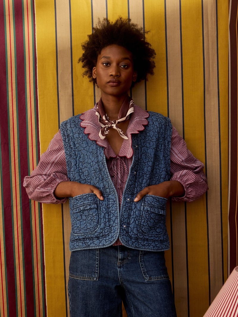 Blue Denim Floral Quilted Gilet
