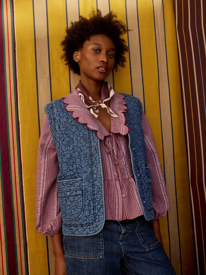 Blue Denim Floral Quilted Gilet