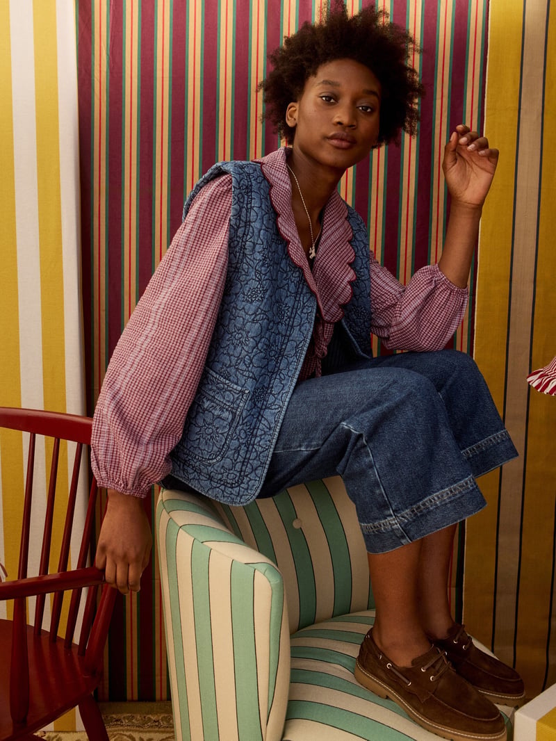 Blue Denim Floral Quilted Gilet