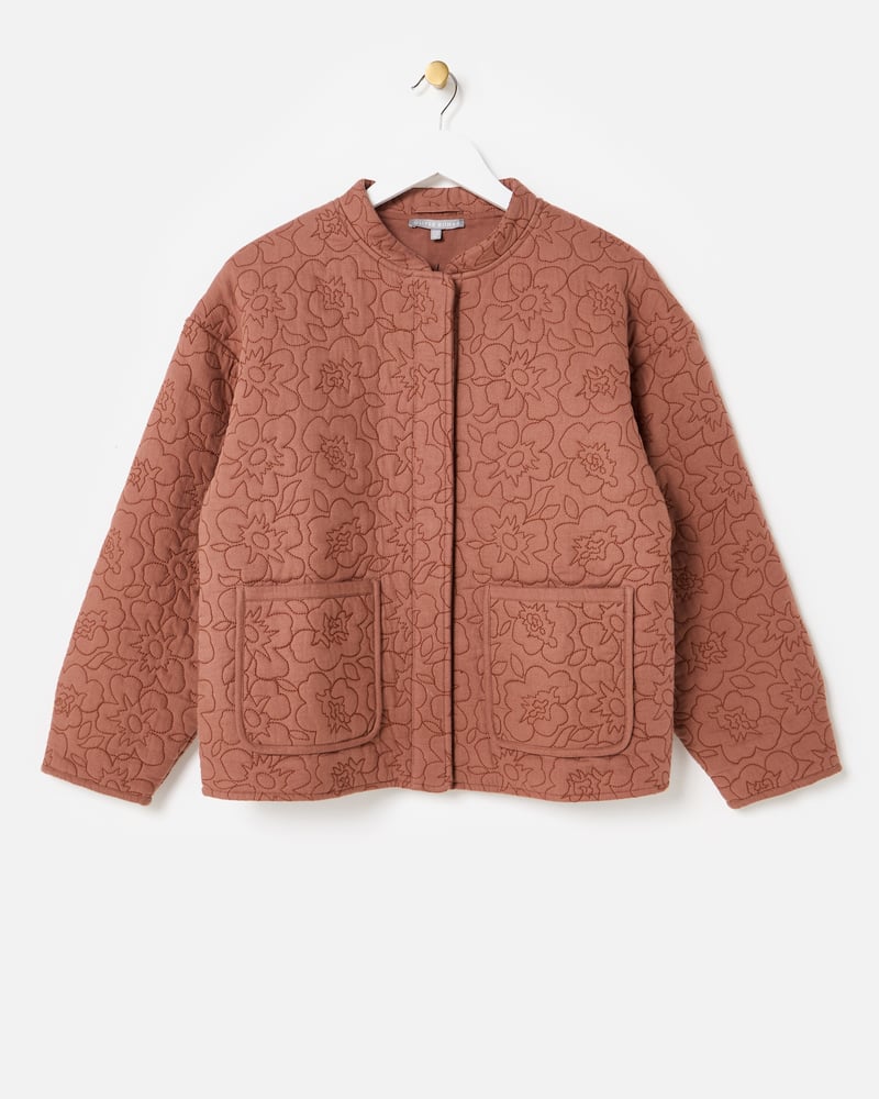 Mocha Brown Floral Quilted Jacket