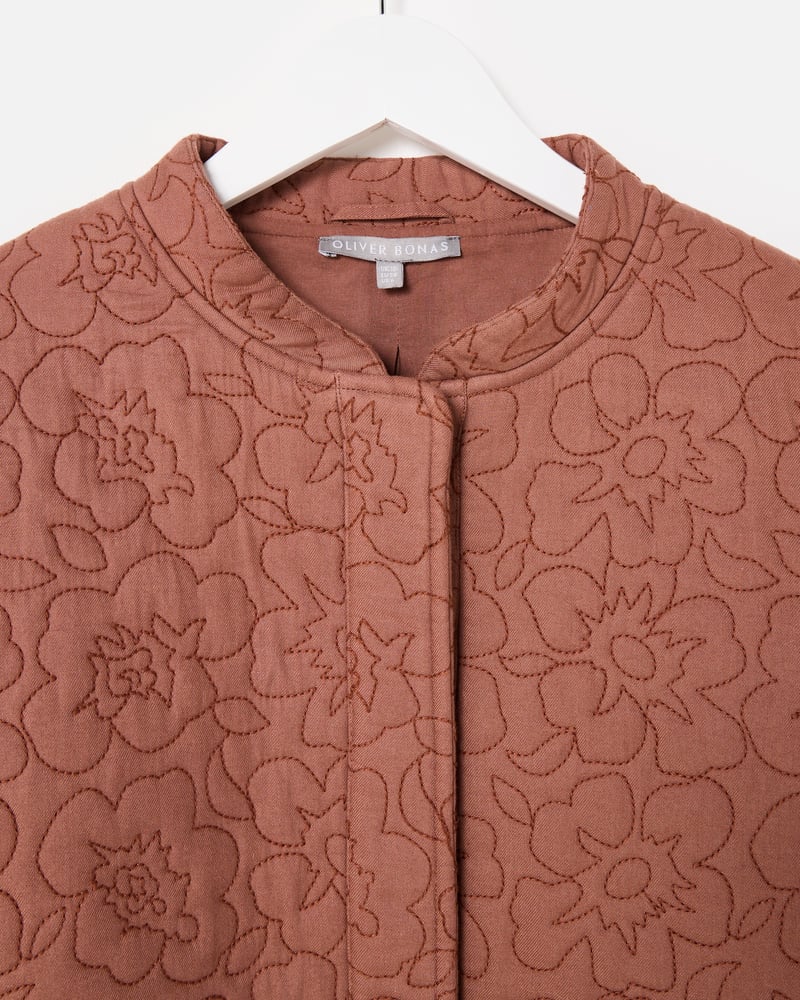 Mocha Brown Floral Quilted Jacket