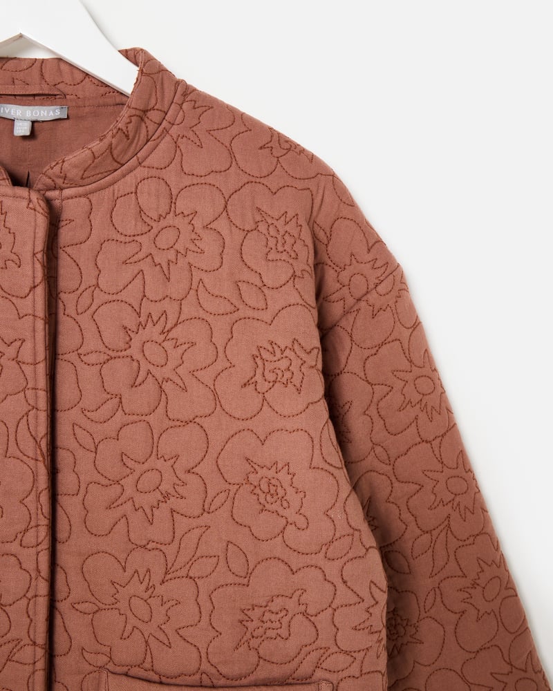 Mocha Brown Floral Quilted Jacket