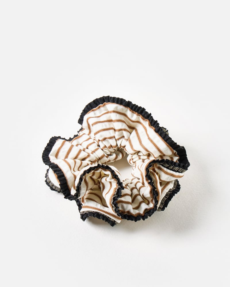 Lacey Stripe Sparkle Frill Trim Scrunchie