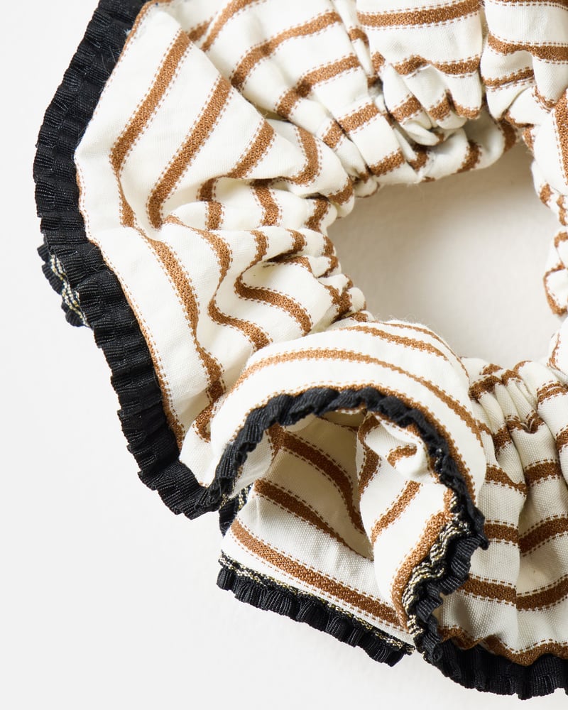 Lacey Stripe Sparkle Frill Trim Scrunchie