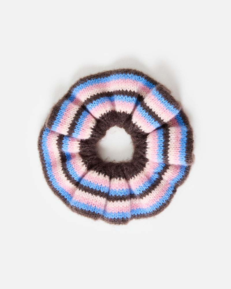 Romi Brown & Blue Striped Knitted Large Scrunchie