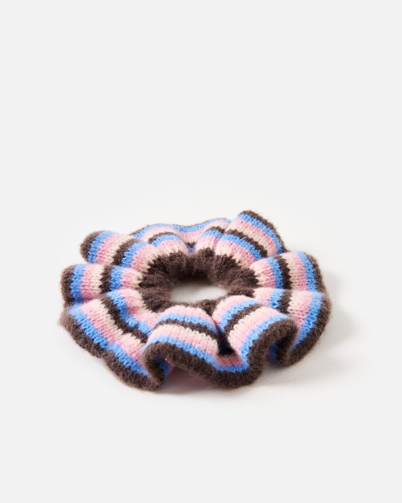 Romi Brown & Blue Striped Knitted Large Scrunchie