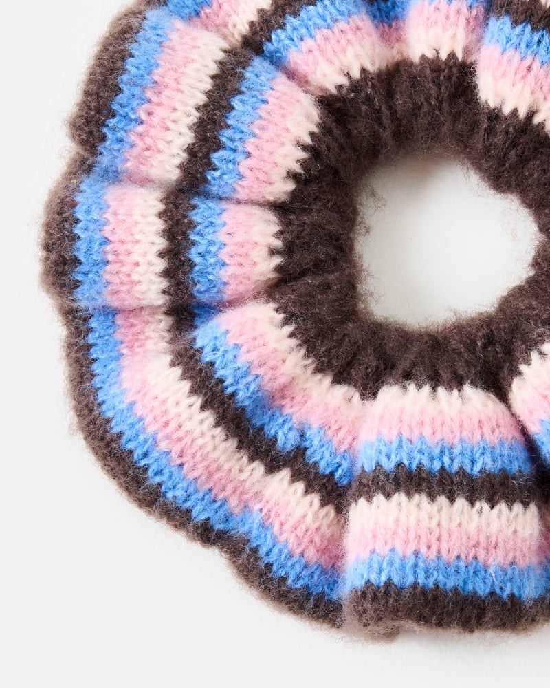 Romi Brown & Blue Striped Knitted Large Scrunchie