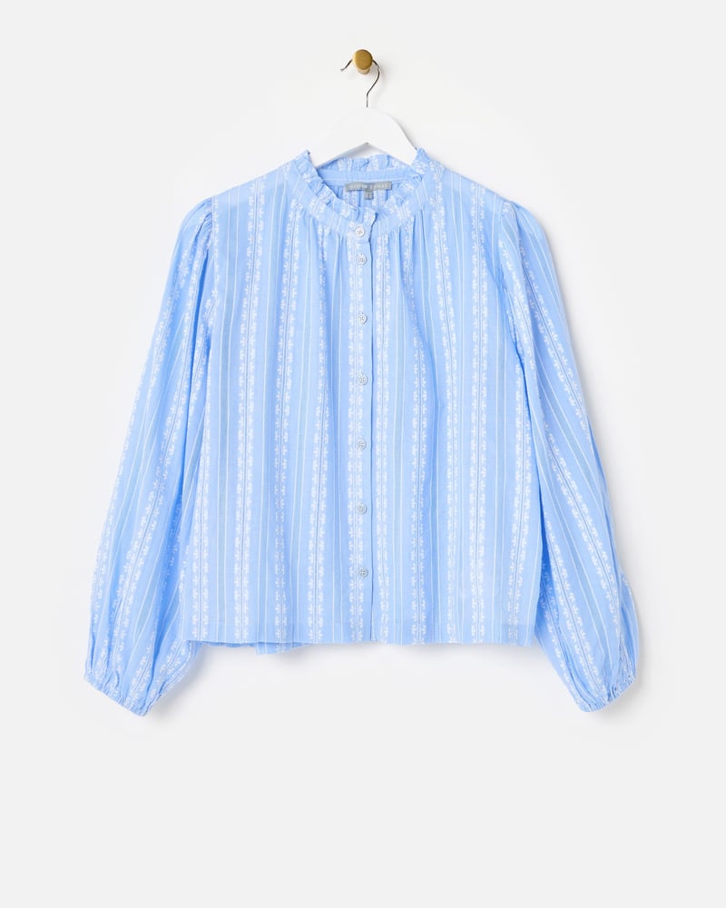Light Blue Cotton Button Up Blouse